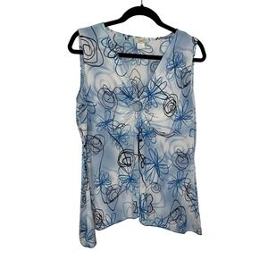 Y2K Talent Womens 2XL Blue Abstract Floral Ring V-Neck Sleeveless Blouse